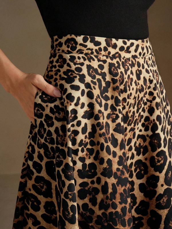 Leopard uzorak A-kroj duga suknja, 95% poliester, jesen-zima