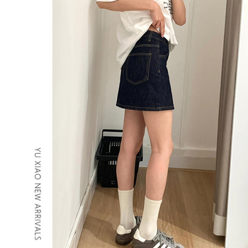 Denim suknja A-linije, kratka, pamuk-poliester smjesa, mikroelastična, ljeto 2025