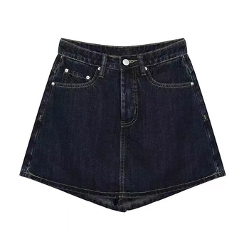 Denim suknja A-linije, kratka, pamuk-poliester smjesa, mikroelastična, ljeto 2025