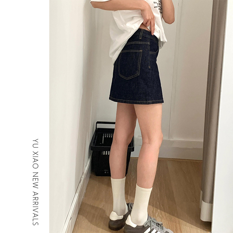 Denim suknja A-linije, kratka, pamuk-poliester smjesa, mikroelastična, ljeto 2025