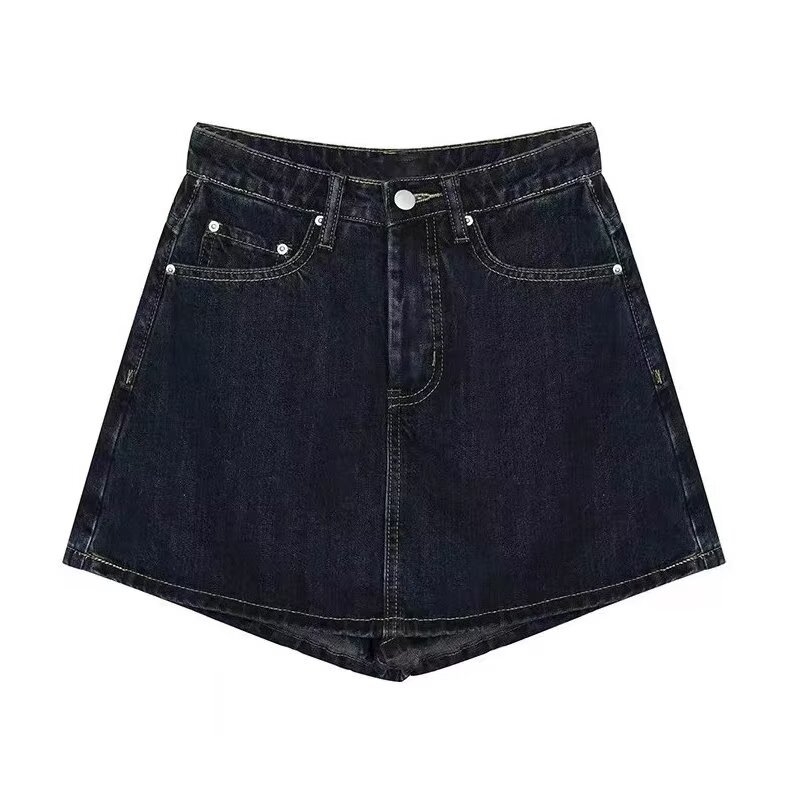 Denim suknja A-linije, kratka, pamuk-poliester smjesa, mikroelastična, ljeto 2025