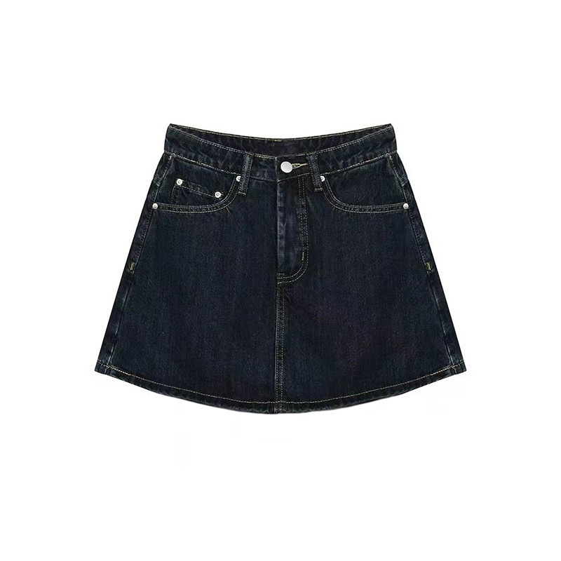 Denim suknja A-linije, kratka, pamuk-poliester smjesa, mikroelastična, ljeto 2025