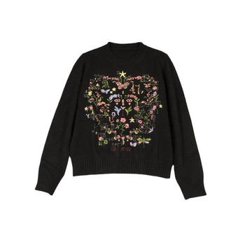 Γυναικείος μάλλινος πουλόβερ με κέντημα λουλουδιών σε σχήμα καρδιάς, στρογγυλός λαιμός, μακριά μανίκια, πλεκτό, χειμερινή συλλογή 2025