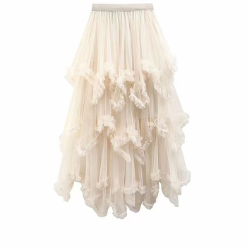 Fustă midi din plasă, tip tutu, imprimeu, poliester 95%+, elasticitate mare