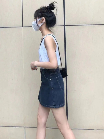 Fustă-pantalon din denim pentru femei — talie înaltă, croială A, amestec de bumbac 30-50%, vara 2025