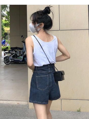 Fustă-pantalon din denim pentru femei — talie înaltă, croială A, amestec de bumbac 30-50%, vara 2025