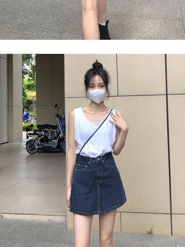 Fustă-pantalon din denim pentru femei — talie înaltă, croială A, amestec de bumbac 30-50%, vara 2025