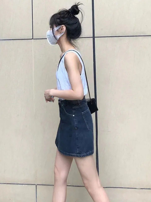 Fustă-pantalon din denim pentru femei — talie înaltă, croială A, amestec de bumbac 30-50%, vara 2025