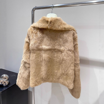 Ženski kaput s ovratnikom od zajeke kože, dugi rukavi, zimska toplina, ležerno elegantan kardigan stil