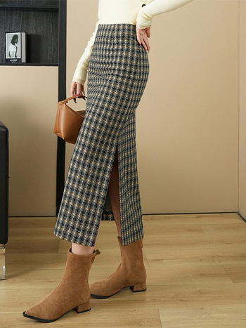 Houndstooth uzorak; Poliester; Jacquard; Tip suknje: usko priljubljena uz bokove; Duljina: srednja