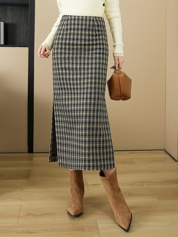 Houndstooth uzorak; Poliester; Jacquard; Tip suknje: usko priljubljena uz bokove; Duljina: srednja