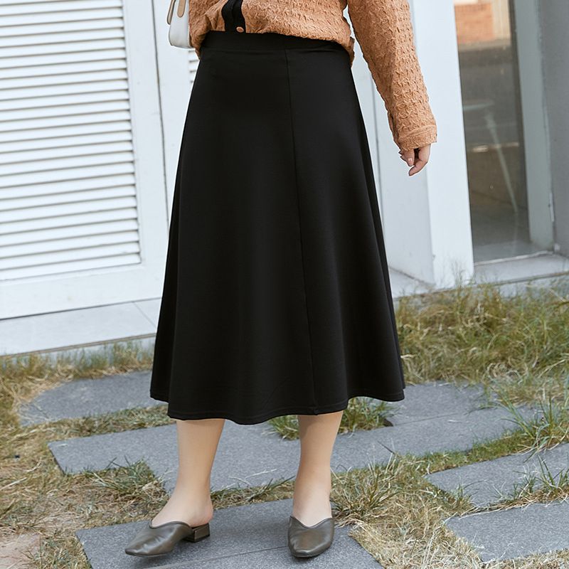 Plus-size ženska midi suknja, A-linija, kišobran-stil, visokim strukom, kruškolika silueta