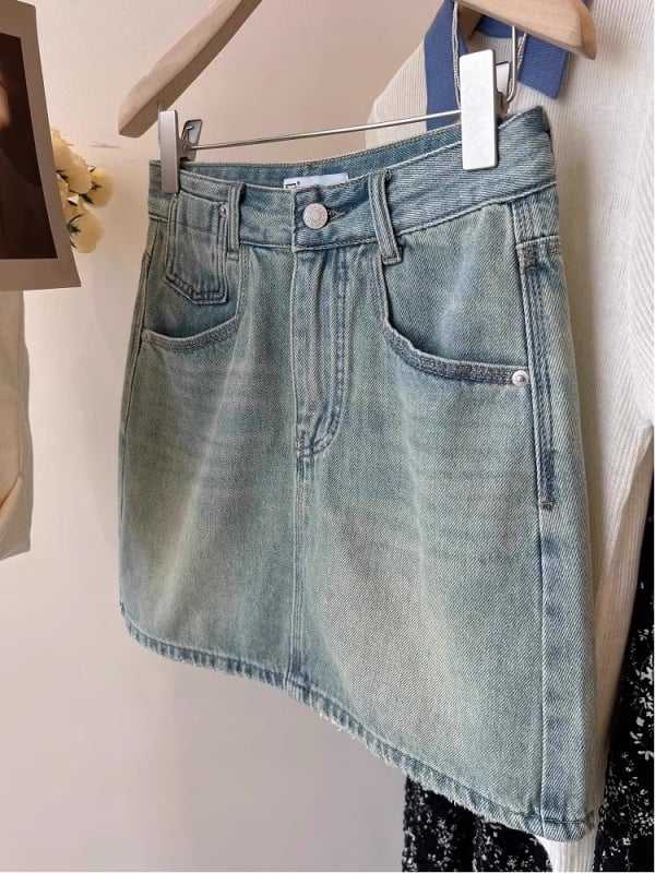 Denim suknja A-kroja, priljubljena uz bokove, jednobojna, pamuk tkanina, nema elastana