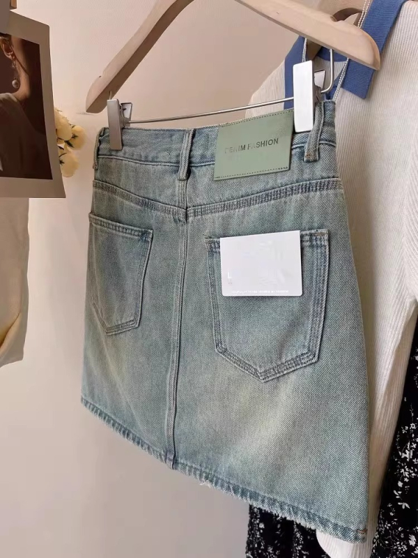 Denim suknja A-kroja, priljubljena uz bokove, jednobojna, pamuk tkanina, nema elastana
