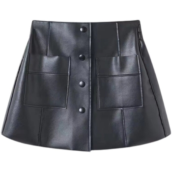 Ženske kožne culotte hlače, jednobojna boja, vuna, visokog struka, kratka dužina