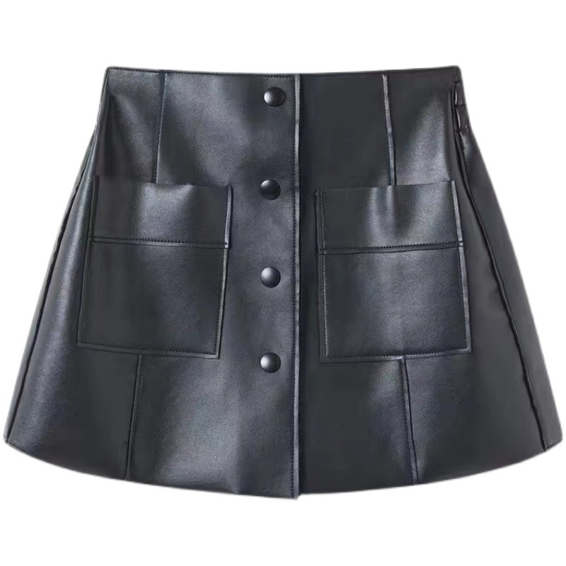 Ženske kožne culotte hlače, jednobojna boja, vuna, visokog struka, kratka dužina