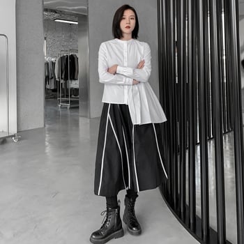 A-linijska midi suknja s asimetričnim rubom, visokim strukom, pamukova smjesa 50-70%