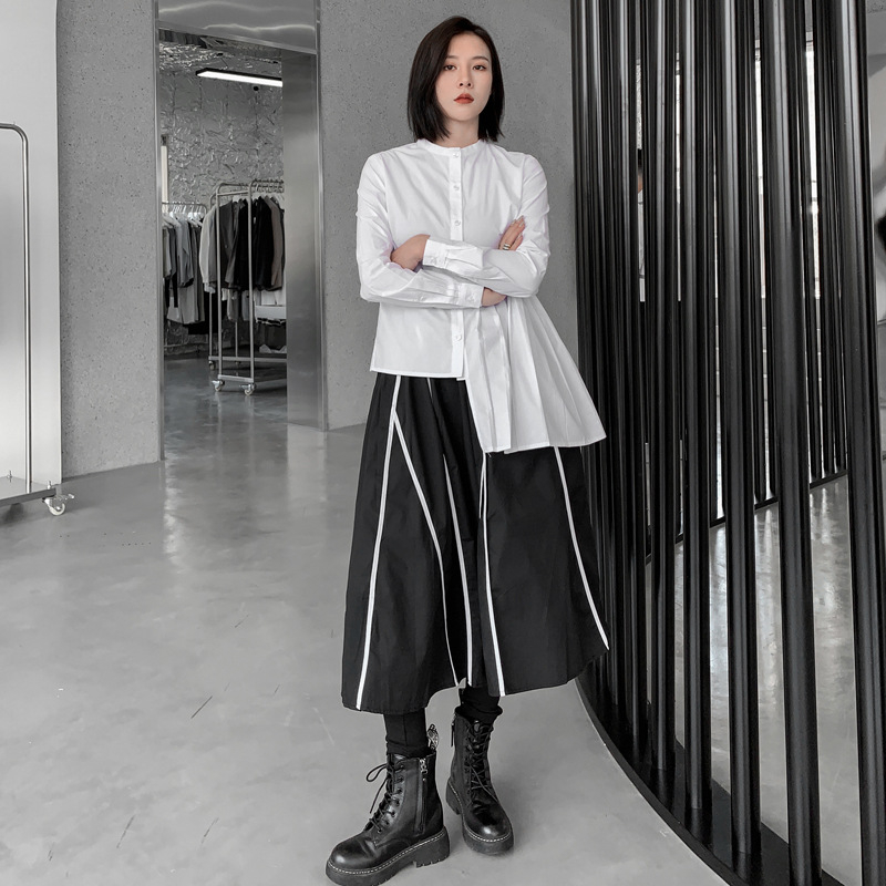 A-linijska midi suknja s asimetričnim rubom, visokim strukom, pamukova smjesa 50-70%