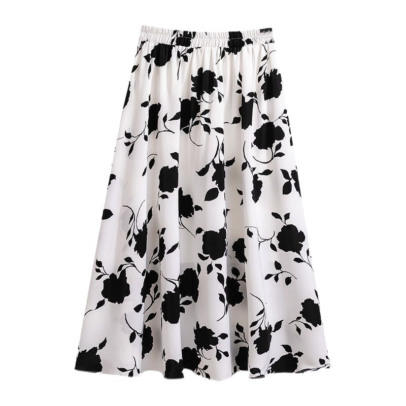 Ženska A-linijska midi suknja, visokog struka, srednja duljina, poliester-elastan smjesa, mikroelastičnost