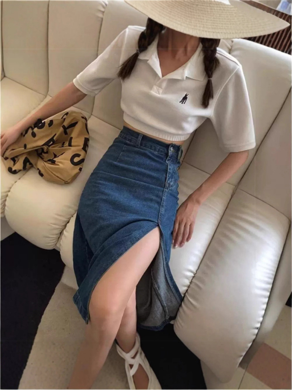 Traper suknja srednje duljine s mikroelastičnošću, japansko-korejski casual stil, jesen 2025.