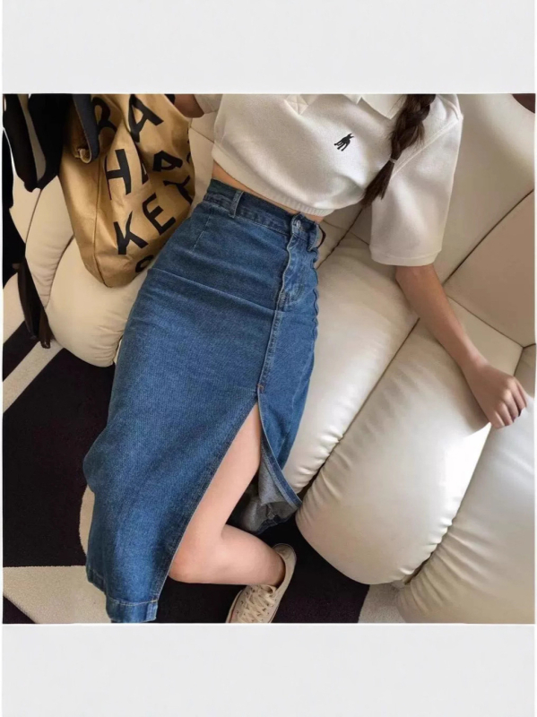 Traper suknja srednje duljine s mikroelastičnošću, japansko-korejski casual stil, jesen 2025.
