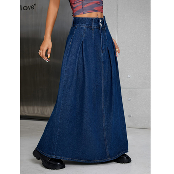 Denim midi suknja ravnog kroja, duga, jednobojni uzorak, tkanina: druga, proljeće 2025