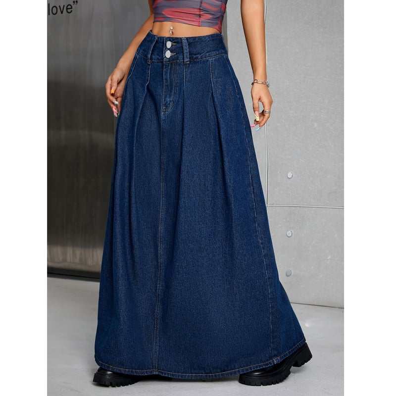 Denim midi suknja ravnog kroja, duga, jednobojni uzorak, tkanina: druga, proljeće 2025