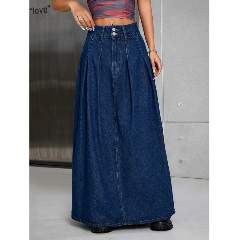 Denim midi suknja ravnog kroja, duga, jednobojni uzorak, tkanina: druga, proljeće 2025