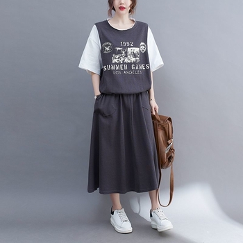 T-krekls un garā svārku komplekts, 95%+ poliesteris, 3/4 piedurknes, pilsētas stils, vasara 2022