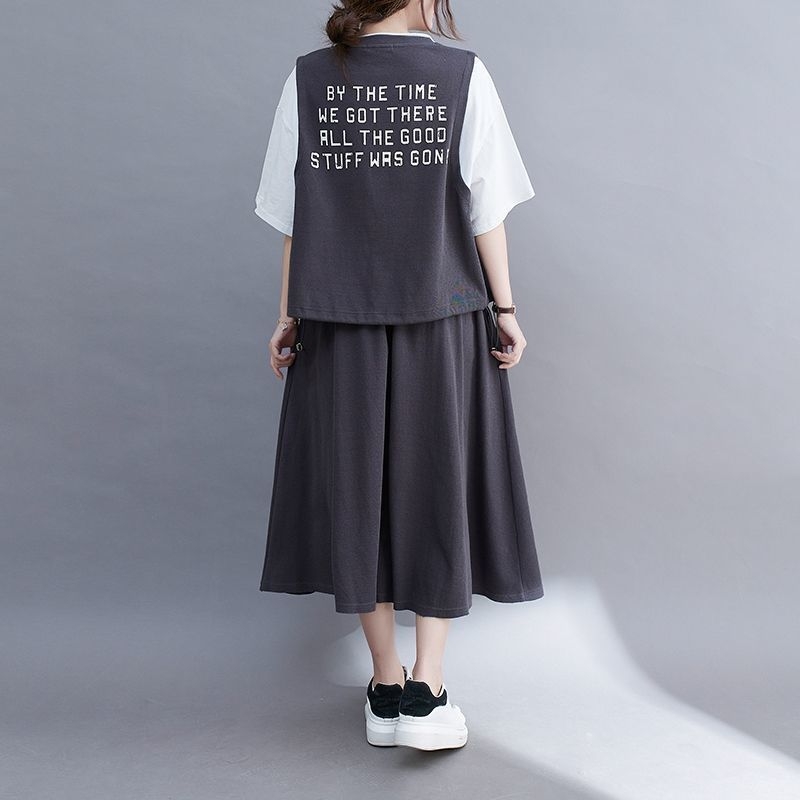 T-krekls un garā svārku komplekts, 95%+ poliesteris, 3/4 piedurknes, pilsētas stils, vasara 2022