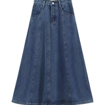 Ženska denim A-linijska midi suknja, jednobojna, bez glačanja, pamuk 50-70%, proljeće 2025