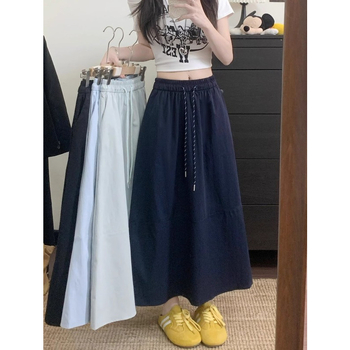 Suknja A-linije, srednja duljina, poliester materijal, patchwork detalj, casual japansko-korejski stil
