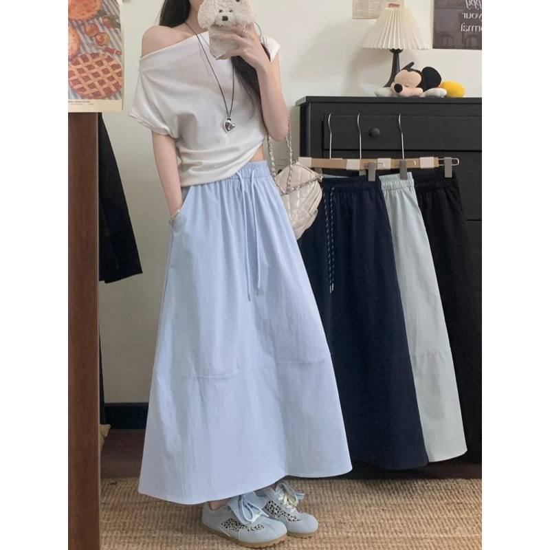 Suknja A-linije, srednja duljina, poliester materijal, patchwork detalj, casual japansko-korejski stil