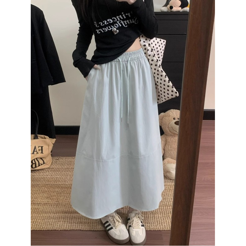 Suknja A-linije, srednja duljina, poliester materijal, patchwork detalj, casual japansko-korejski stil