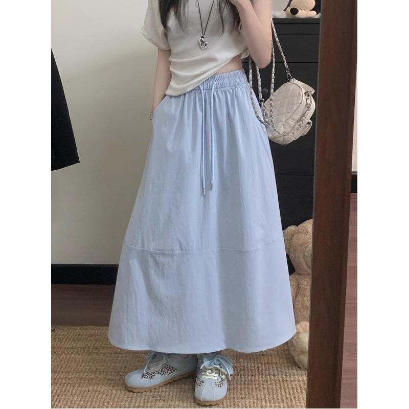 Suknja A-linije, srednja duljina, poliester materijal, patchwork detalj, casual japansko-korejski stil
