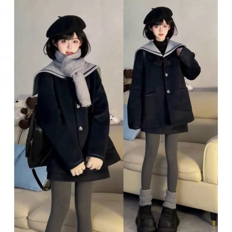 Ženski dvodijelni set: kaput i suknja od Chenille, zima 2025, uski kroj, dugi rukavi