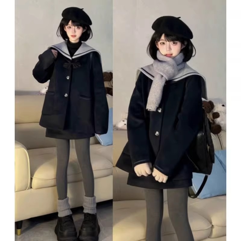 Ženski dvodijelni set: kaput i suknja od Chenille, zima 2025, uski kroj, dugi rukavi