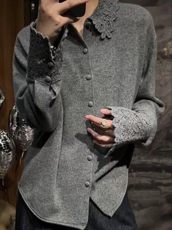 Ζακέτα από μαλλί-κάσμιρ με γιακά Peter Pan, μονόχρωτη πλεκτή κατασκευή, κομψό επαγγελματικό στυλ, Χειμώνας 2025