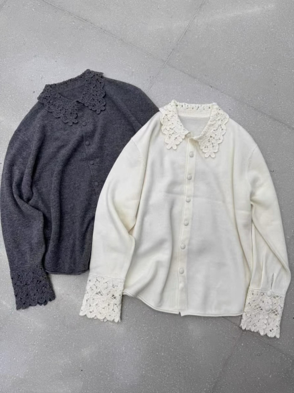 Ζακέτα από μαλλί-κάσμιρ με γιακά Peter Pan, μονόχρωτη πλεκτή κατασκευή, κομψό επαγγελματικό στυλ, Χειμώνας 2025