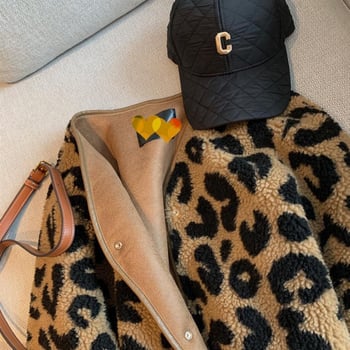Ženska kratka jakna s leopard printom od umjetnog krzna za jesen i zimu, opuštena silueta, gradski stil