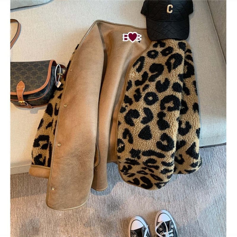 Ženska kratka jakna s leopard printom od umjetnog krzna za jesen i zimu, opuštena silueta, gradski stil