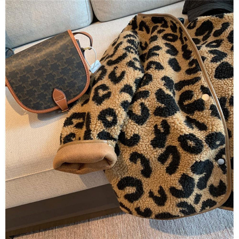 Ženska kratka jakna s leopard printom od umjetnog krzna za jesen i zimu, opuštena silueta, gradski stil