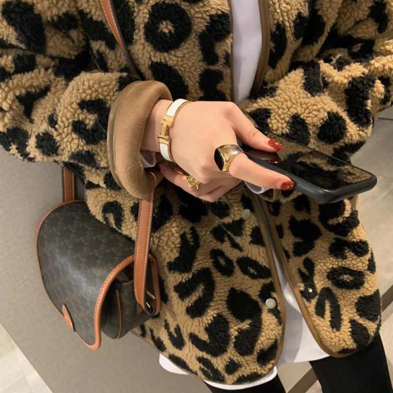 Ženska kratka jakna s leopard printom od umjetnog krzna za jesen i zimu, opuštena silueta, gradski stil