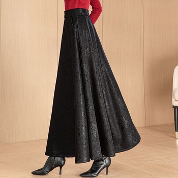 Chiasa jacquard duga suknja s visokim strukom, pamuk-poliester mješavina, mikroelastičnost, proljeće 2025