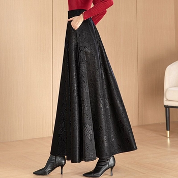 Chiasa jacquard duga suknja s visokim strukom, pamuk-poliester mješavina, mikroelastičnost, proljeće 2025