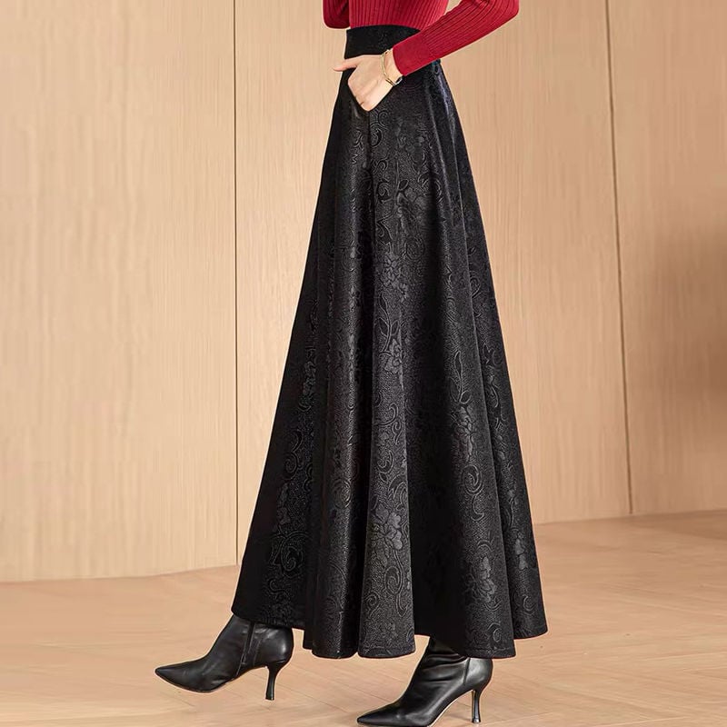 Chiasa jacquard duga suknja s visokim strukom, pamuk-poliester mješavina, mikroelastičnost, proljeće 2025