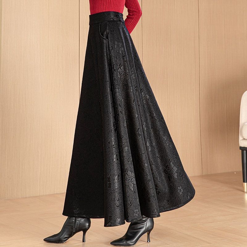 Chiasa jacquard duga suknja s visokim strukom, pamuk-poliester mješavina, mikroelastičnost, proljeće 2025