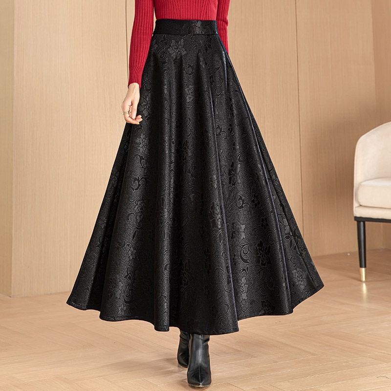 Chiasa jacquard duga suknja s visokim strukom, pamuk-poliester mješavina, mikroelastičnost, proljeće 2025