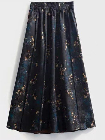 Kineskog stila jacquard oversize midi suknja, visok pojas, poliesterska mješavina, kolazna izrada, ljeto 2025