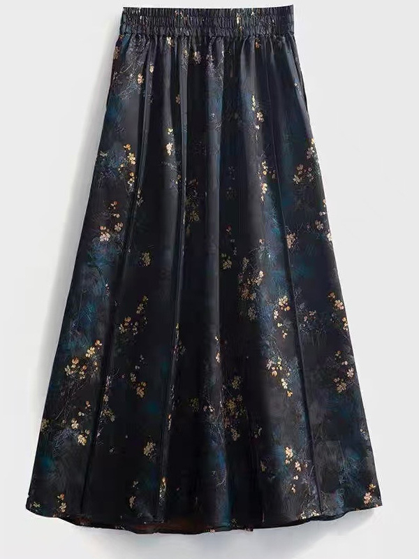 Kineskog stila jacquard oversize midi suknja, visok pojas, poliesterska mješavina, kolazna izrada, ljeto 2025